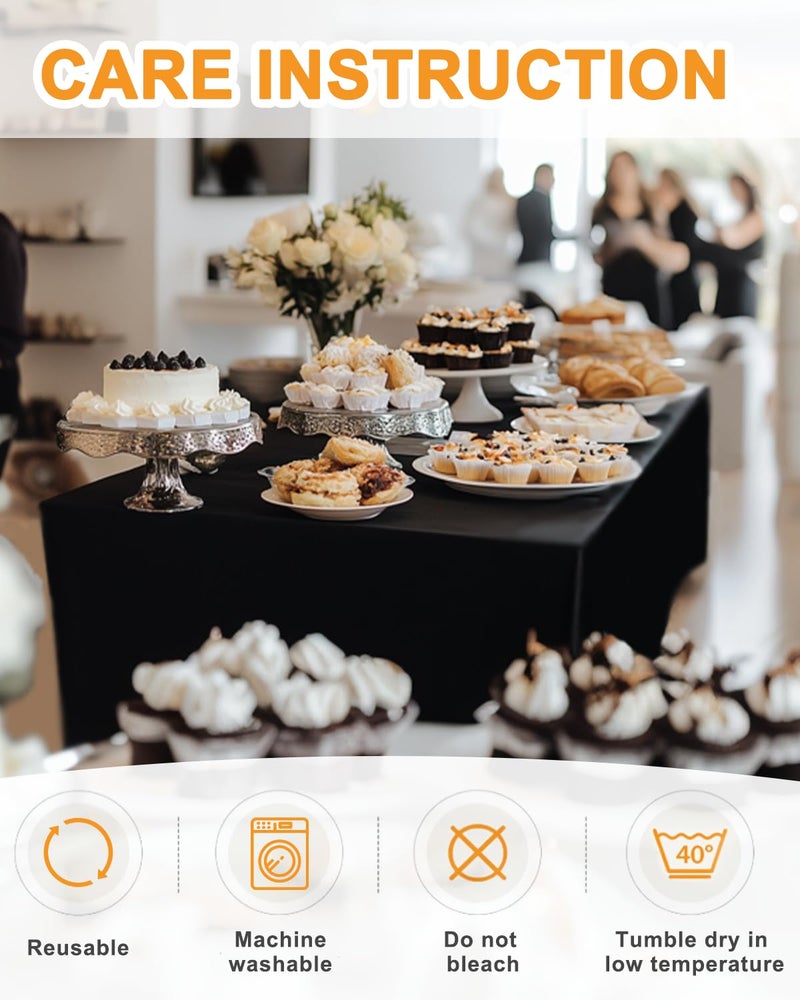 SEPARO Spandex Table Cover 2 Pack 6FT Black Fitted Tablecloths,Washable Wrinkle Resistant Stretch Table Cloth Rectangle for Vendor Booth Display Items,Party Supplies for Adults,Wedding Decorations,Banquet - Image 5